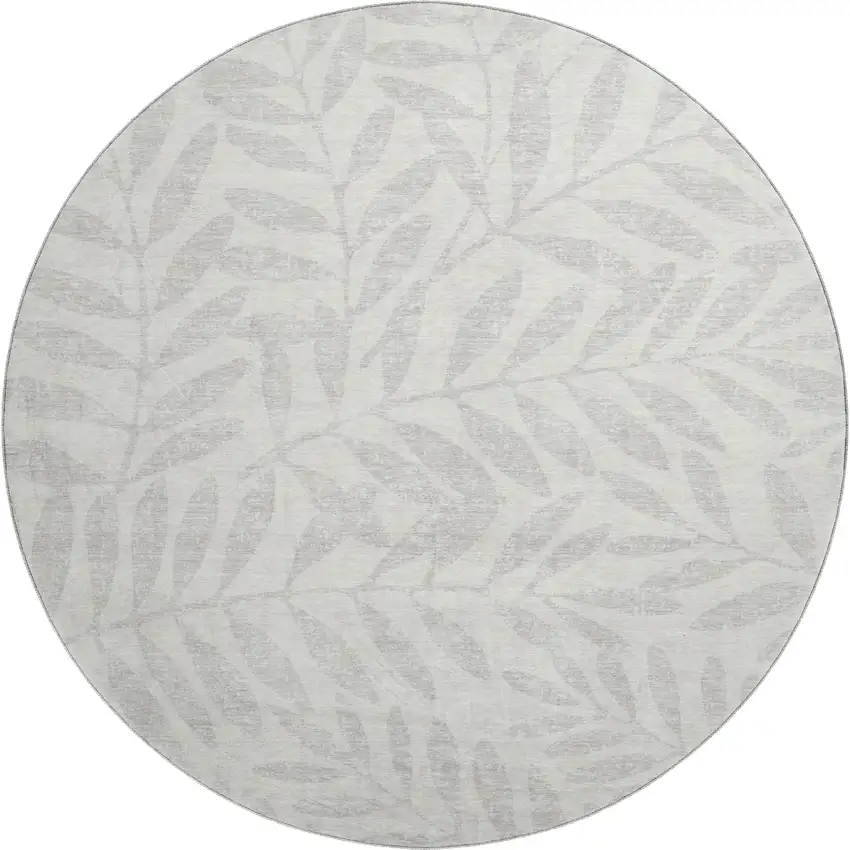8' Ivory And Beige Floral Washable Round Rug With UV Protection Photo 1