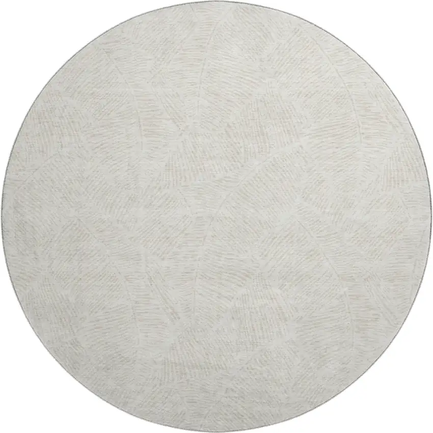 8' Ivory And Beige Floral Washable Round Rug With UV Protection Photo 1