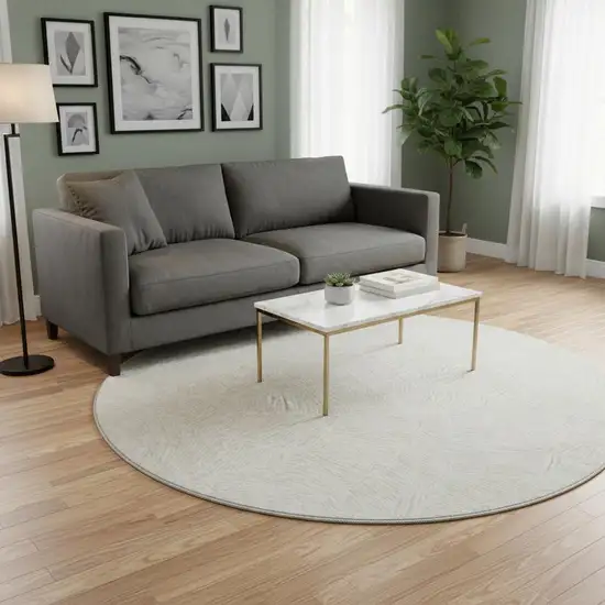 8' Ivory And Beige Floral Washable Round Rug With UV Protection Photo 2