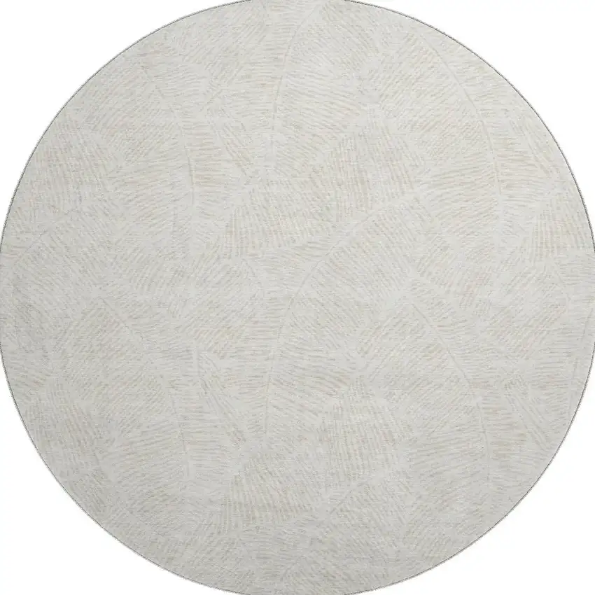 8' Ivory And Beige Floral Washable Round Rug With UV Protection Photo 3