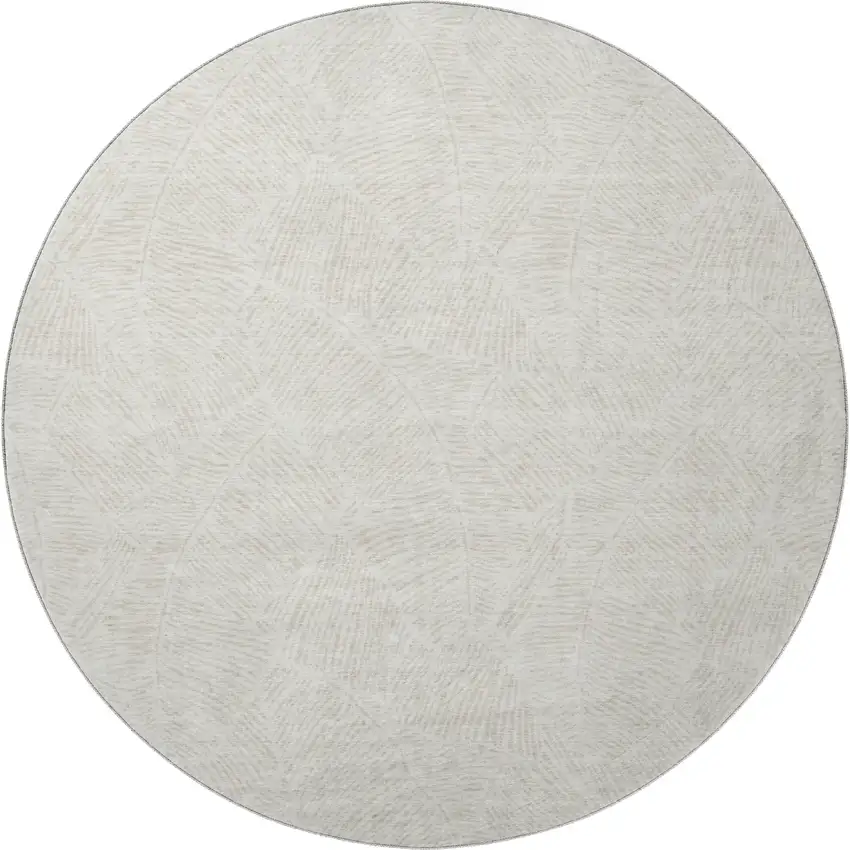 8' Ivory And Beige Floral Washable Round Rug With UV Protection Photo 4