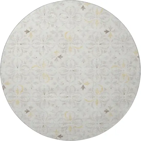 8' Ivory And Beige Floral Washable Round Rug With UV Protection Photo 3