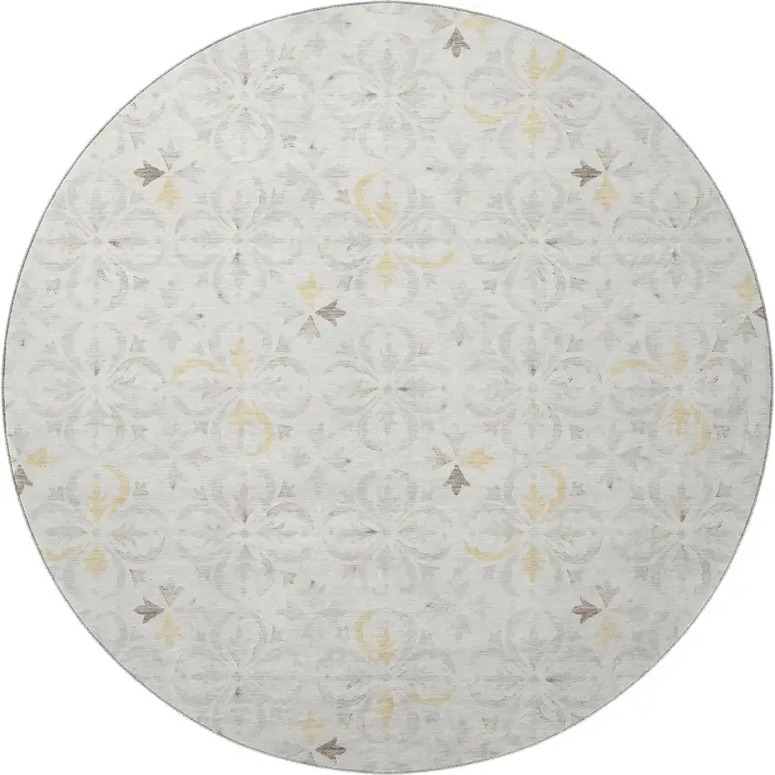 8' Ivory And Beige Floral Washable Round Rug With UV Protection Photo 3