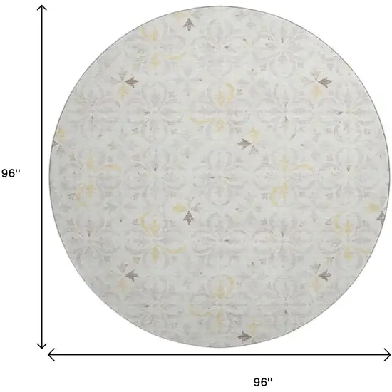8' Ivory And Beige Floral Washable Round Rug With UV Protection Photo 9