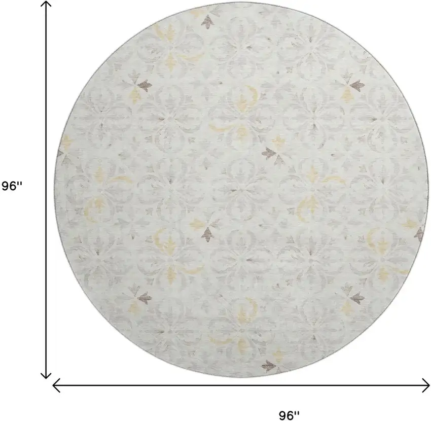8' Ivory And Beige Floral Washable Round Rug With UV Protection Photo 9