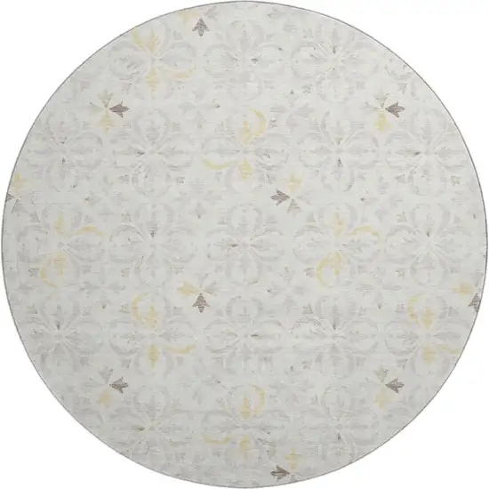 8' Ivory And Beige Floral Washable Round Rug With UV Protection Photo 1