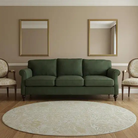 8' Ivory And Beige Floral Washable Round Rug With UV Protection Photo 2