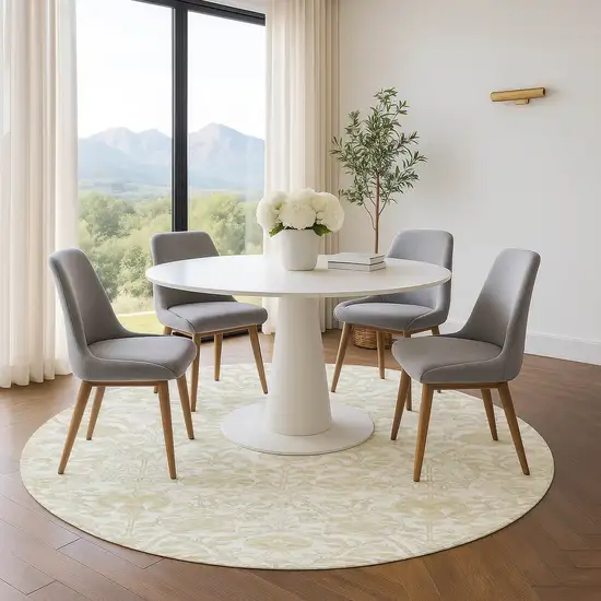 8' Ivory And Beige Floral Washable Round Rug With UV Protection Photo 5