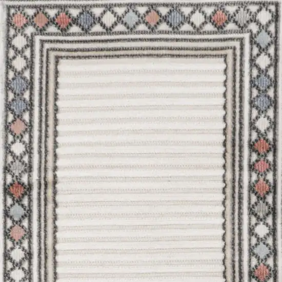 8' Ivory And Beige Geometric Indoor Outdoor Runner Rug Photo 3