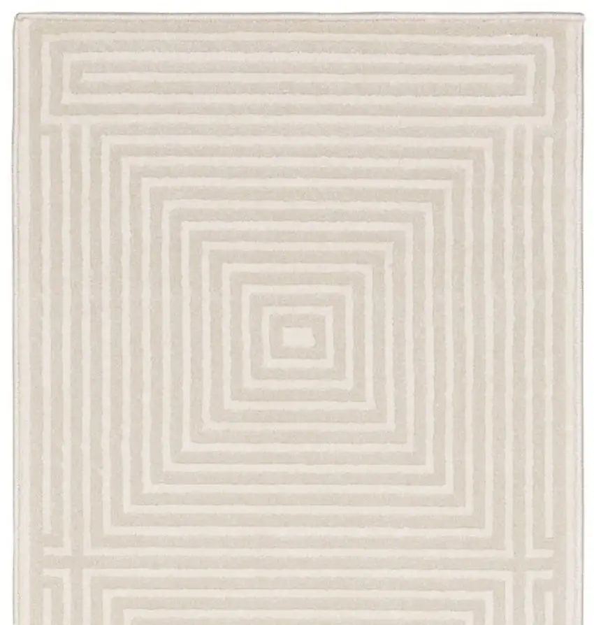 8' Ivory And Beige Geometric Runner Rug Photo 6