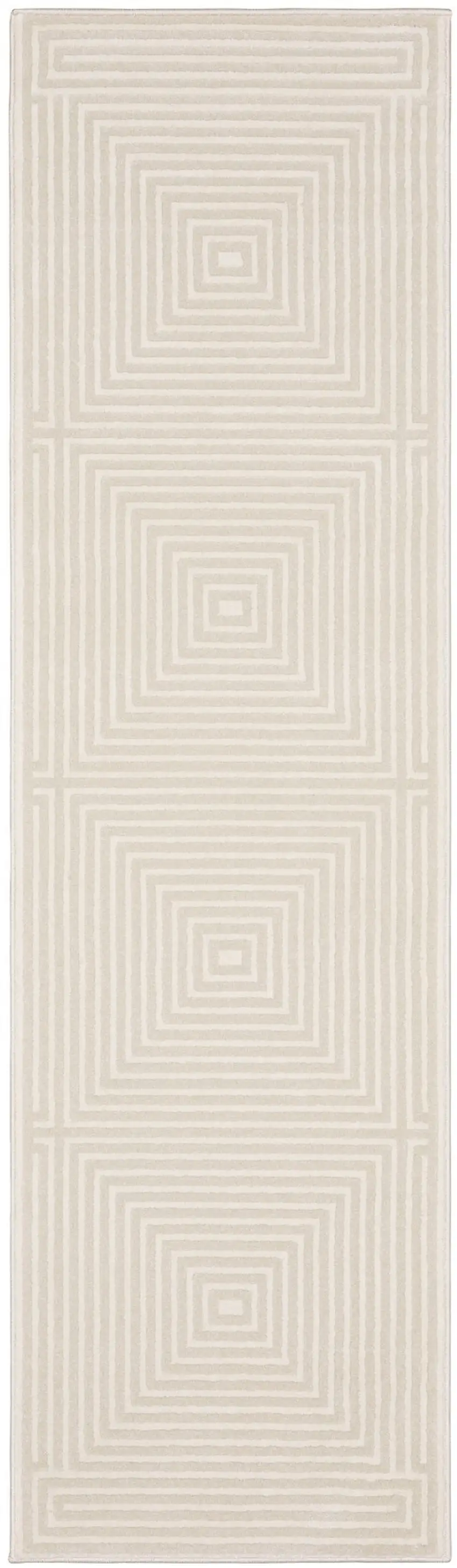 8' Ivory And Beige Geometric Runner Rug Photo 2