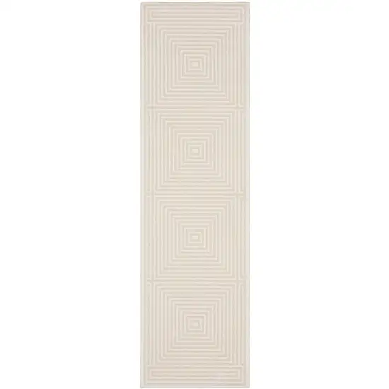 8' Ivory And Beige Geometric Runner Rug Photo 2