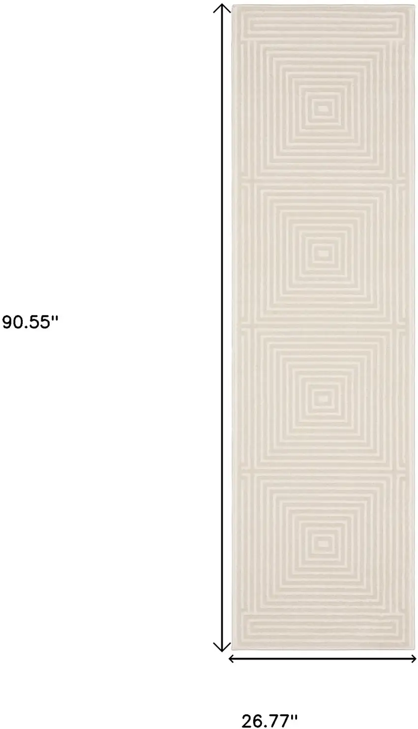 8' Ivory And Beige Geometric Runner Rug Photo 3