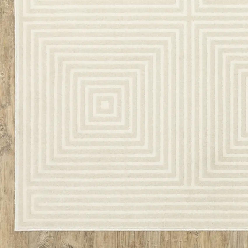 8' Ivory And Beige Geometric Runner Rug Photo 9