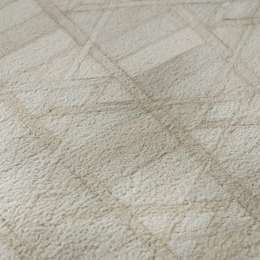 8' Ivory And Beige Geometric Washable Round Rug With UV Protection Photo 9