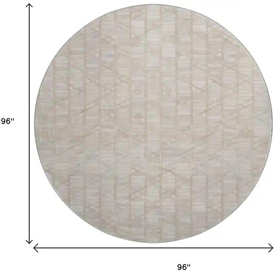 8' Ivory And Beige Geometric Washable Round Rug With UV Protection Photo 3