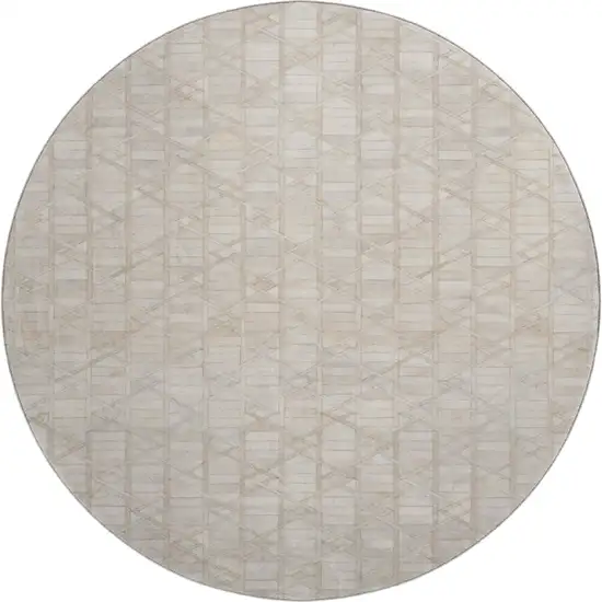 8' Ivory And Beige Geometric Washable Round Rug With UV Protection Photo 2