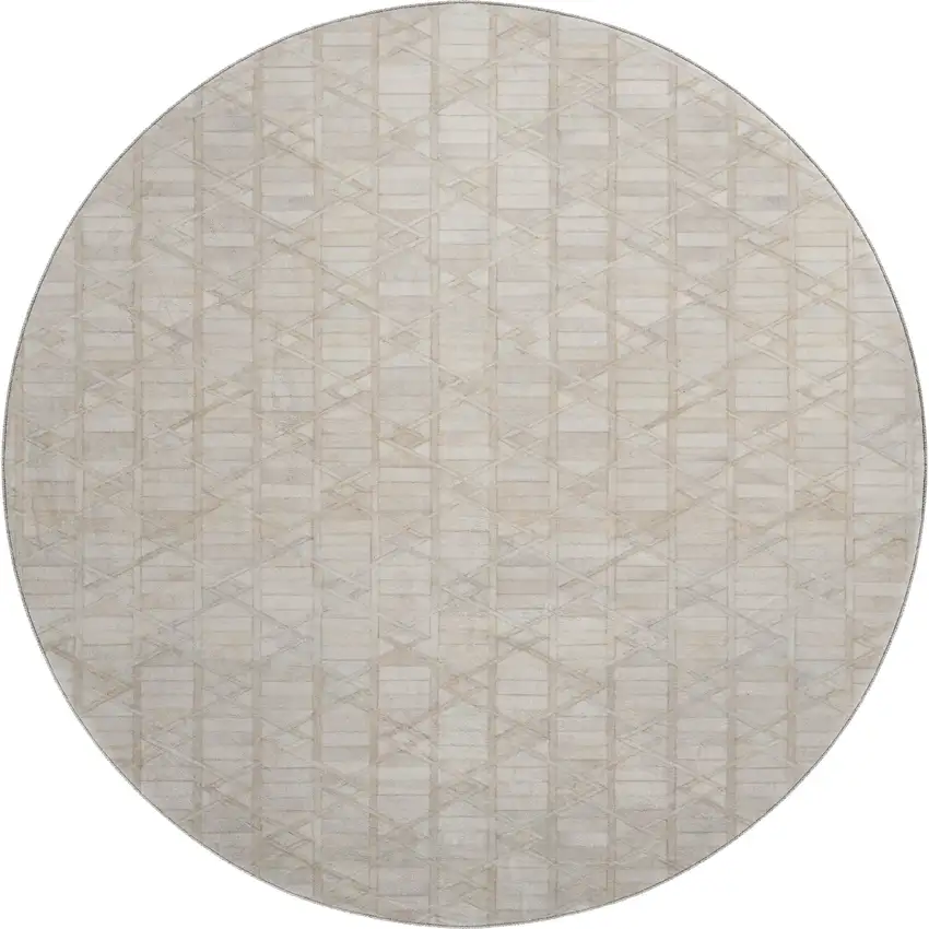 8' Ivory And Beige Geometric Washable Round Rug With UV Protection Photo 2