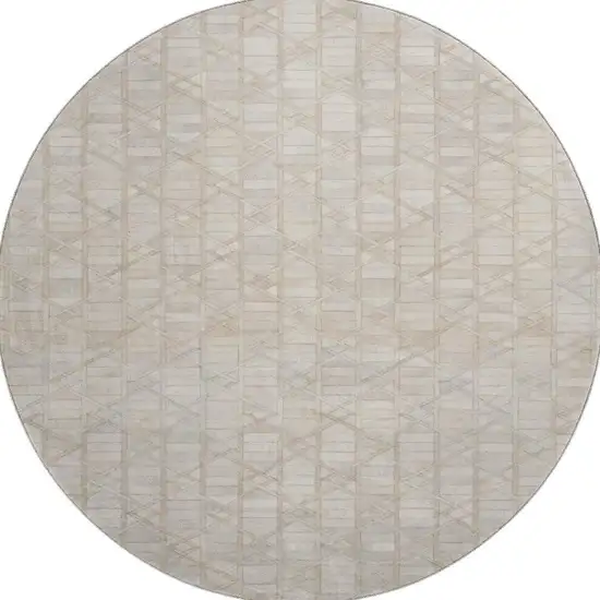 8' Ivory And Beige Geometric Washable Round Rug With UV Protection Photo 4