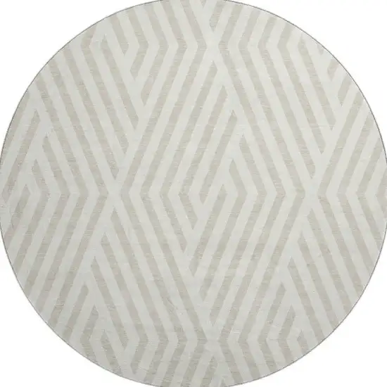 8' Ivory And Beige Geometric Washable Round Rug With UV Protection Photo 4