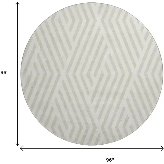 8' Ivory And Beige Geometric Washable Round Rug With UV Protection Photo 9