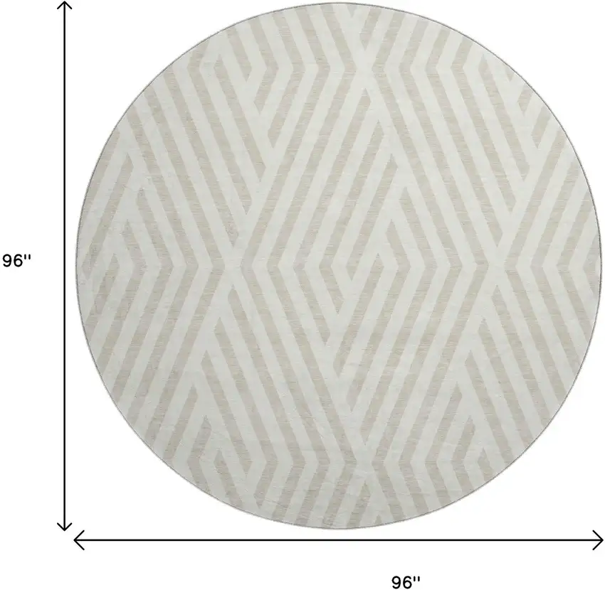 8' Ivory And Beige Geometric Washable Round Rug With UV Protection Photo 9