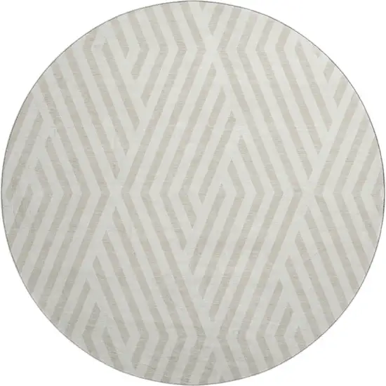 8' Ivory And Beige Geometric Washable Round Rug With UV Protection Photo 1