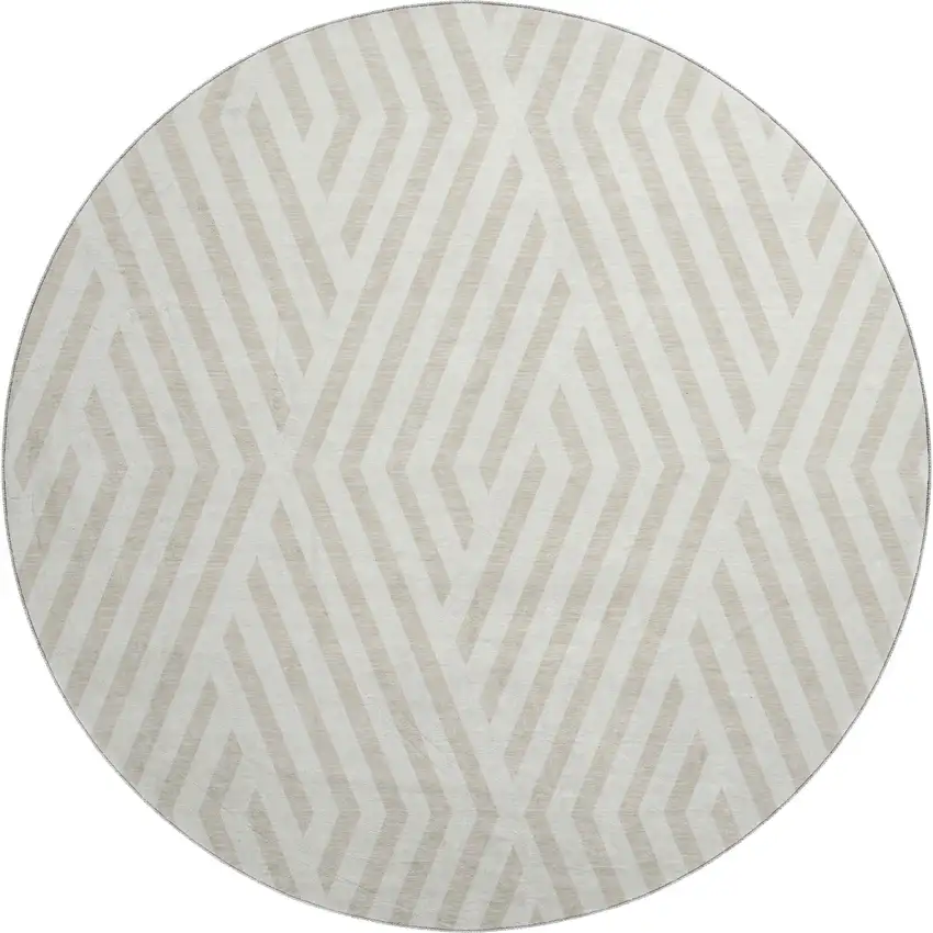 8' Ivory And Beige Geometric Washable Round Rug With UV Protection Photo 1