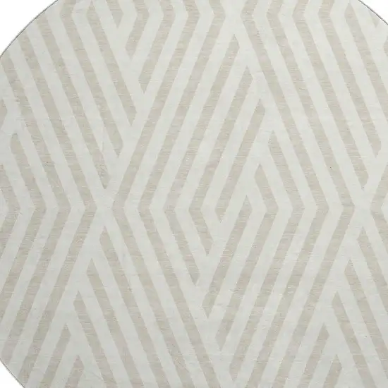 8' Ivory And Beige Geometric Washable Round Rug With UV Protection Photo 3