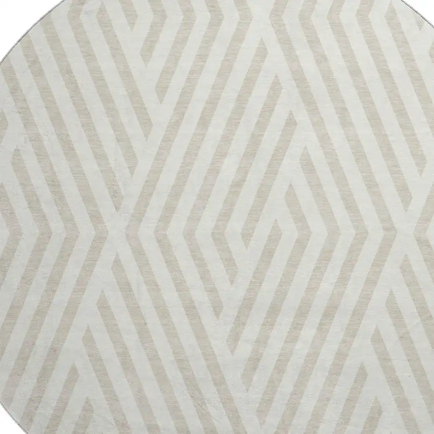 8' Ivory And Beige Geometric Washable Round Rug With UV Protection Photo 3