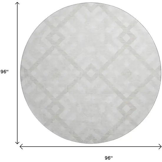 8' Ivory And Beige Geometric Washable Round Rug With UV Protection Photo 3