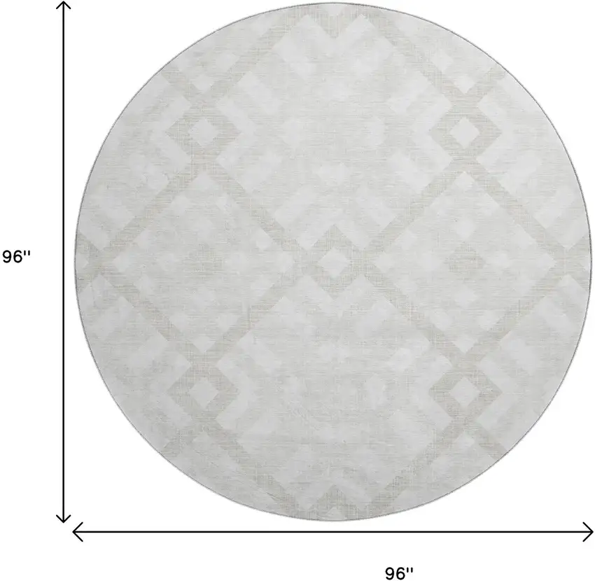 8' Ivory And Beige Geometric Washable Round Rug With UV Protection Photo 3