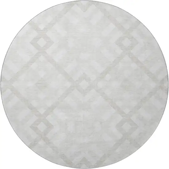 8' Ivory And Beige Geometric Washable Round Rug With UV Protection Photo 4
