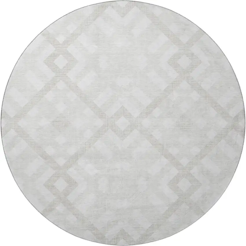 8' Ivory And Beige Geometric Washable Round Rug With UV Protection Photo 4