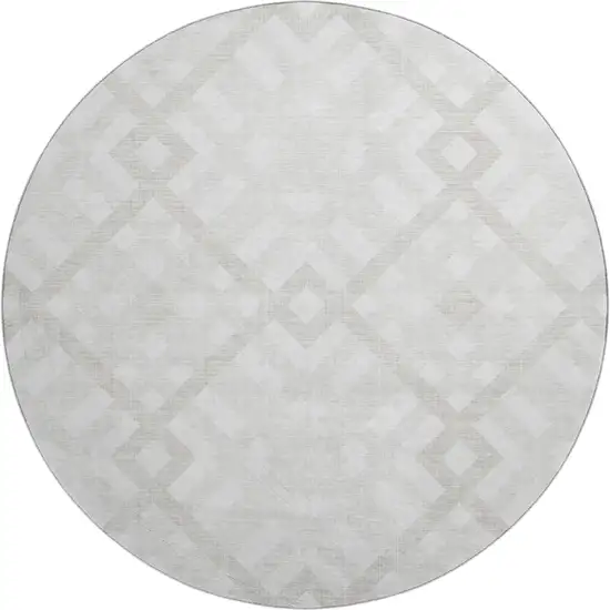 8' Ivory And Beige Geometric Washable Round Rug With UV Protection Photo 1
