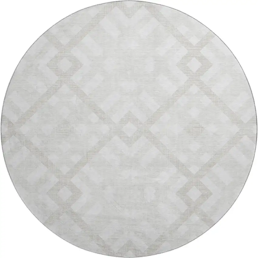 8' Ivory And Beige Geometric Washable Round Rug With UV Protection Photo 1