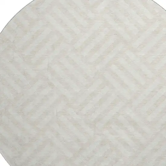 8' Ivory And Beige Geometric Washable Round Rug With UV Protection Photo 3