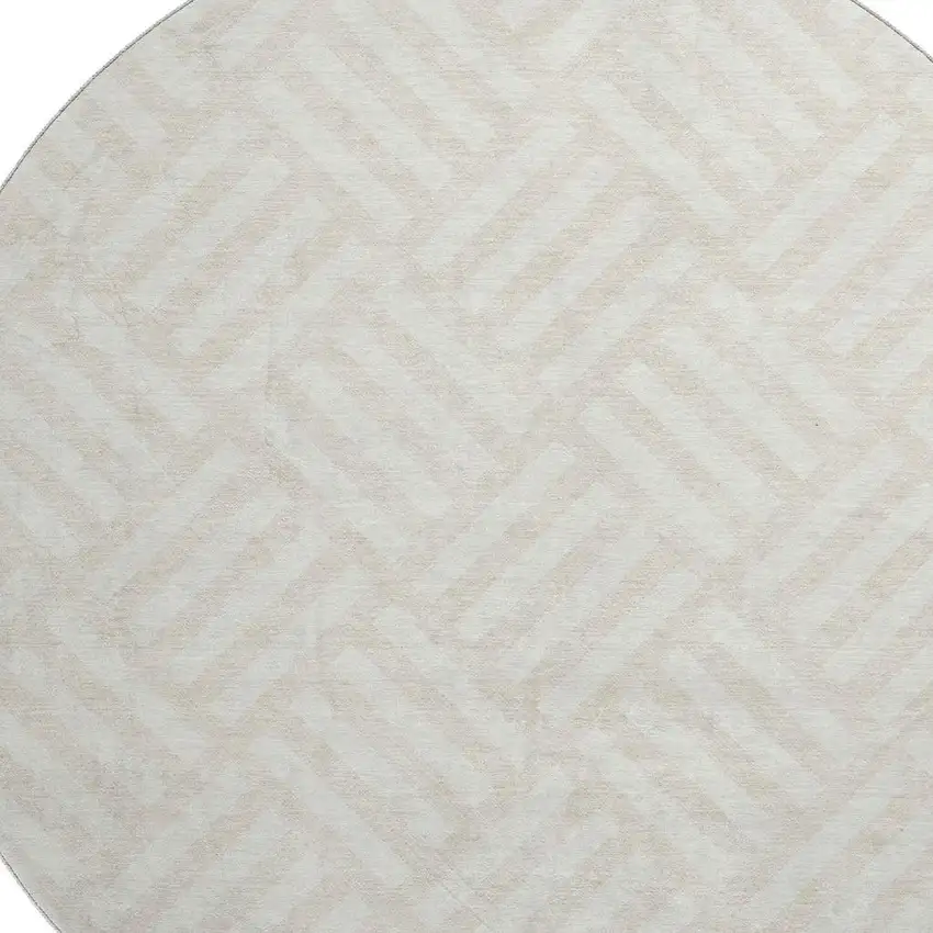 8' Ivory And Beige Geometric Washable Round Rug With UV Protection Photo 3