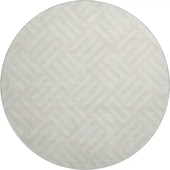 8' Ivory And Beige Geometric Washable Round Rug With UV Protection Photo 1