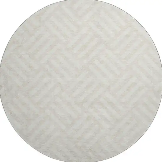 8' Ivory And Beige Geometric Washable Round Rug With UV Protection Photo 4