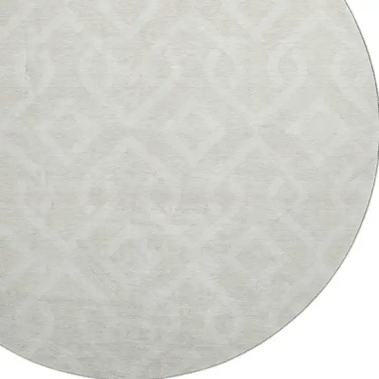 8' Ivory And Beige Geometric Washable Round Rug With UV Protection Photo 3