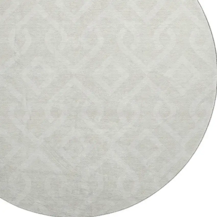 8' Ivory And Beige Geometric Washable Round Rug With UV Protection Photo 3