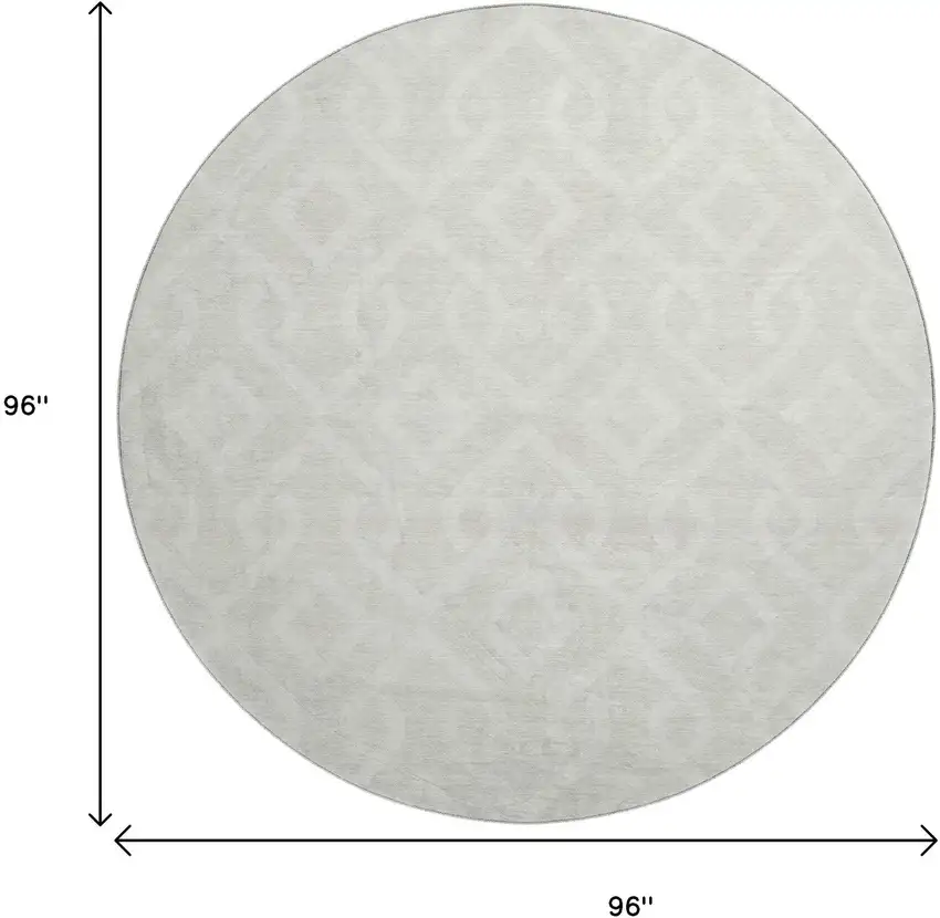 8' Ivory And Beige Geometric Washable Round Rug With UV Protection Photo 3