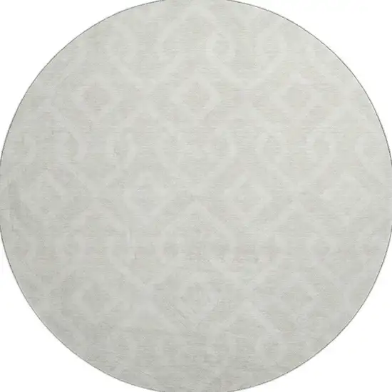 8' Ivory And Beige Geometric Washable Round Rug With UV Protection Photo 4