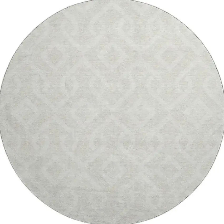 8' Ivory And Beige Geometric Washable Round Rug With UV Protection Photo 4