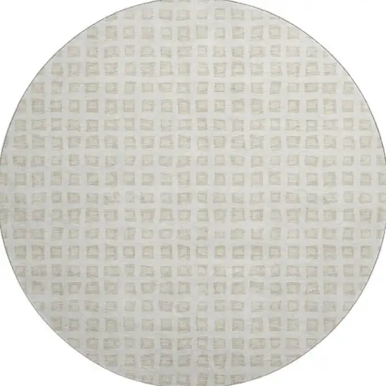 8' Ivory And Beige Geometric Washable Round Rug With UV Protection Photo 4