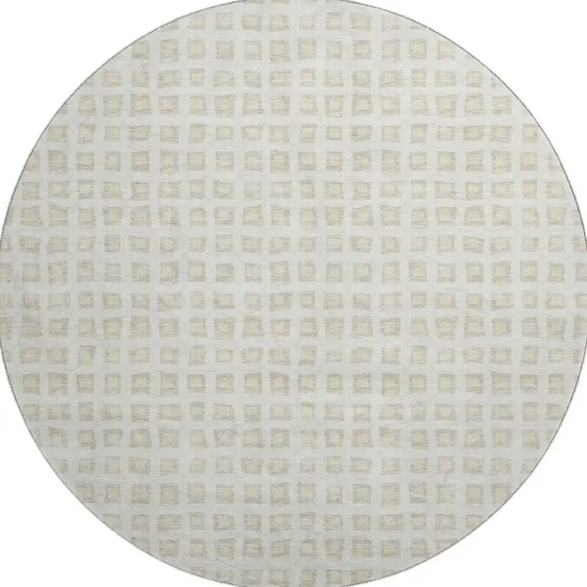 8' Ivory And Beige Geometric Washable Round Rug With UV Protection Photo 4