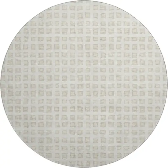 8' Ivory And Beige Geometric Washable Round Rug With UV Protection Photo 1