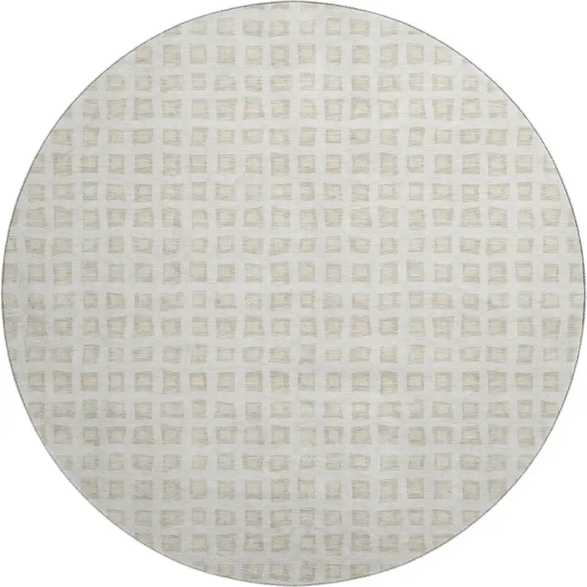 8' Ivory And Beige Geometric Washable Round Rug With UV Protection Photo 1