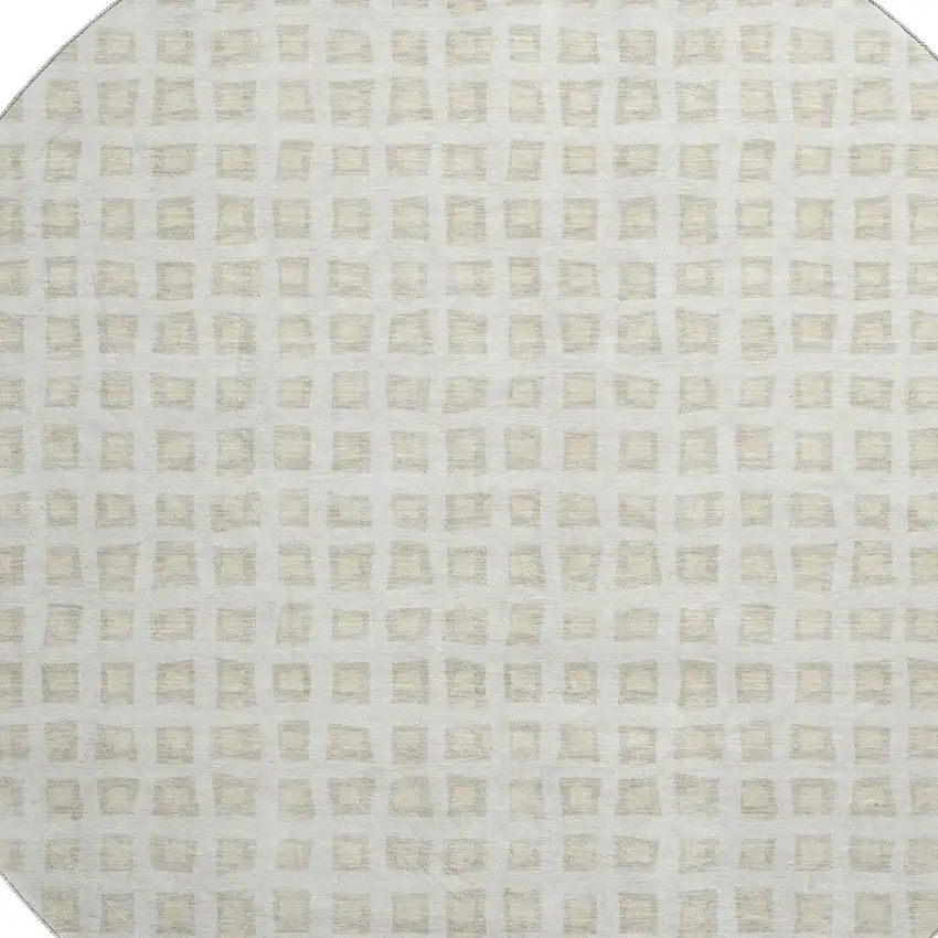 8' Ivory And Beige Geometric Washable Round Rug With UV Protection Photo 3